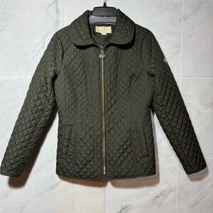 MICHAEL KORS QUILTED PUFFER JACKET Green WITH GOLD DETAILS SIZE S